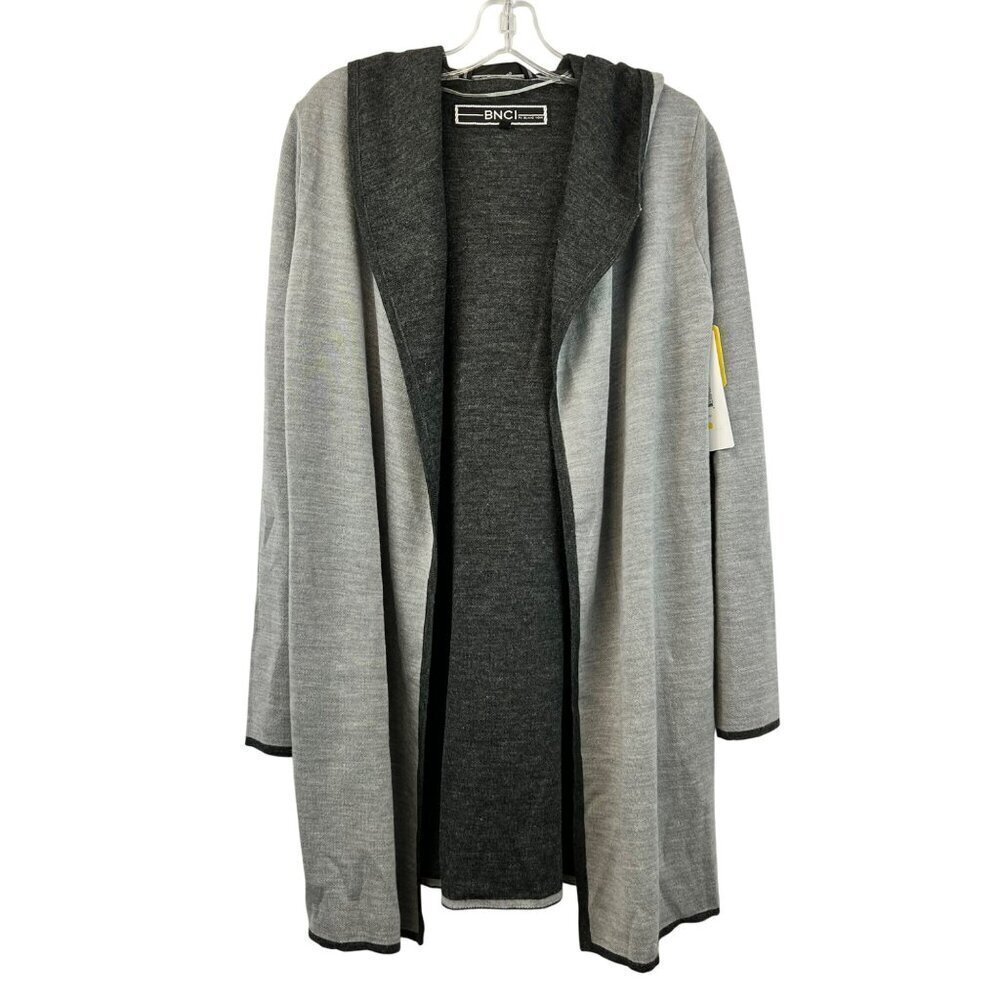 BNCI Womens Cardigan Sweater Open Front Gray Wool Blend Hooded Size Small New
